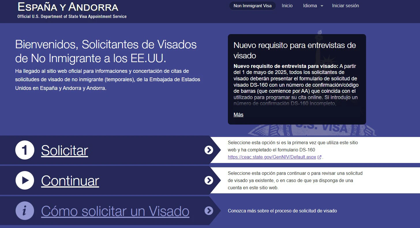 Web citas para visa USA