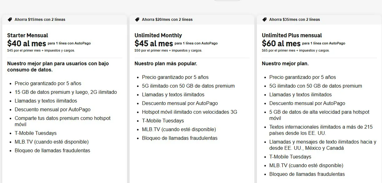 Planes de T-mobile, internet en USA