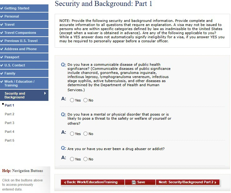 DS-160 form, visa USA