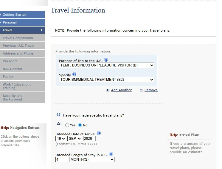 DS-160 form, visa for the USA