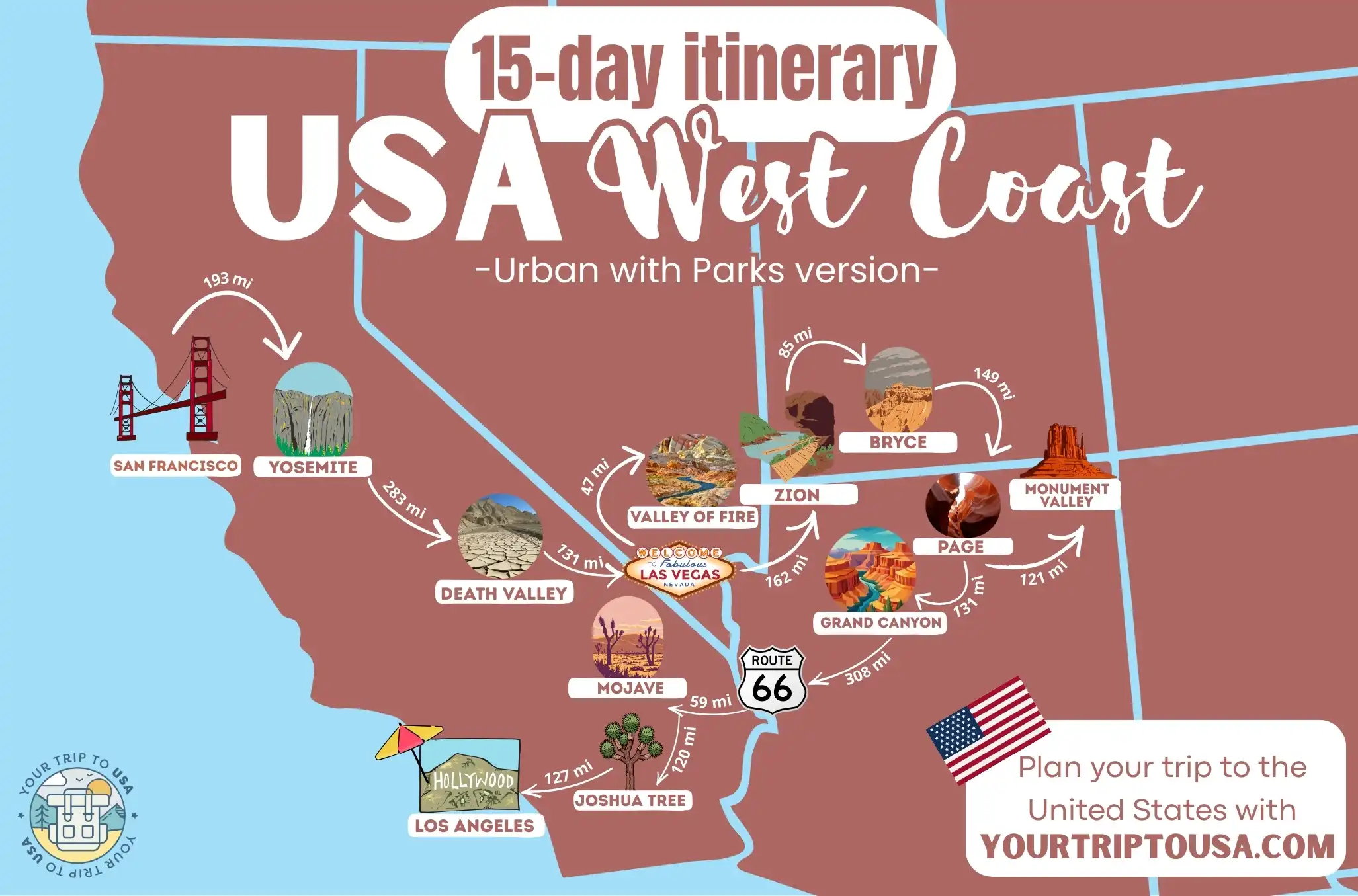 USA West Coast Road Trip map