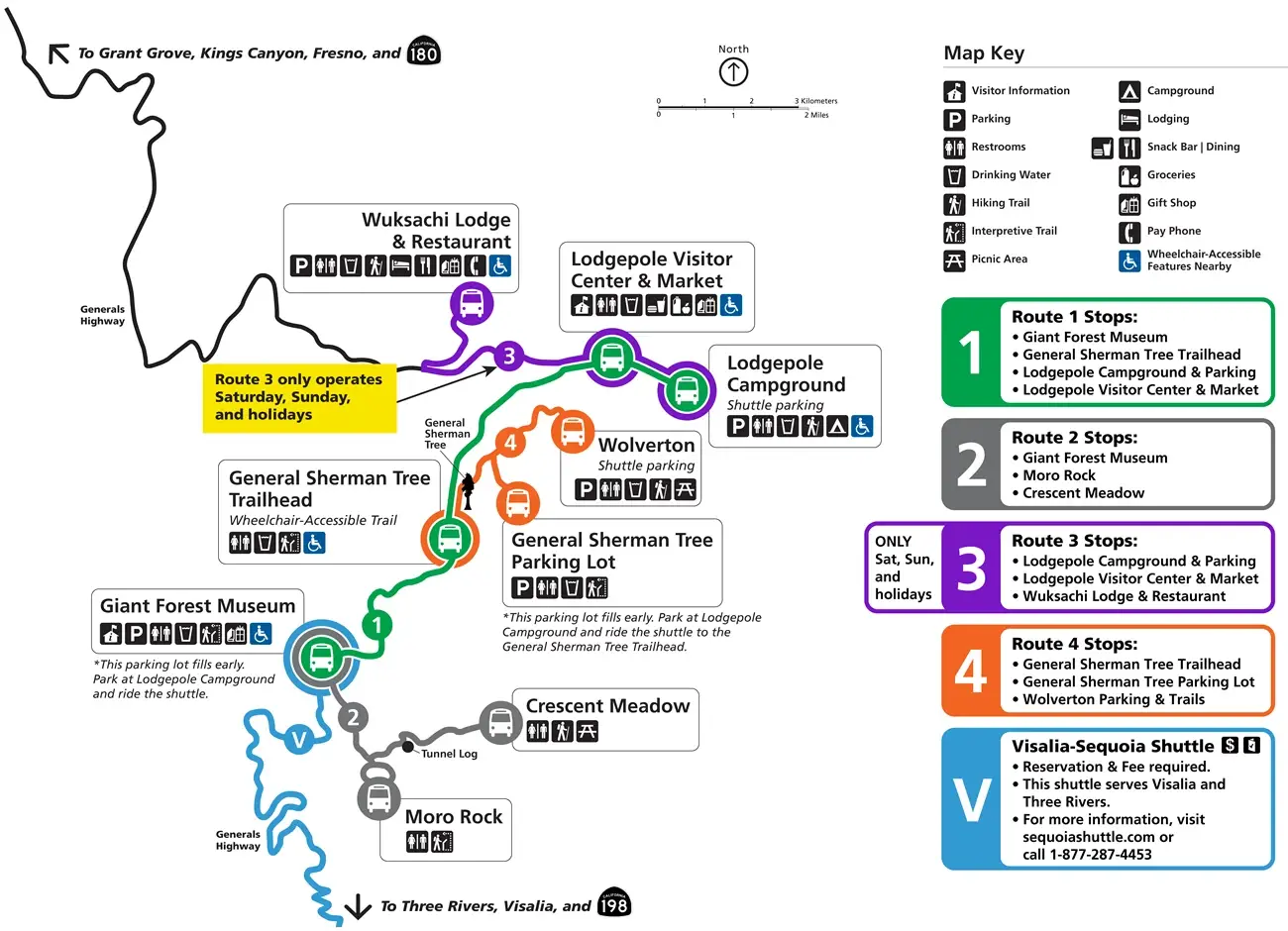 Shuttle bus routes in Sequoia National Park