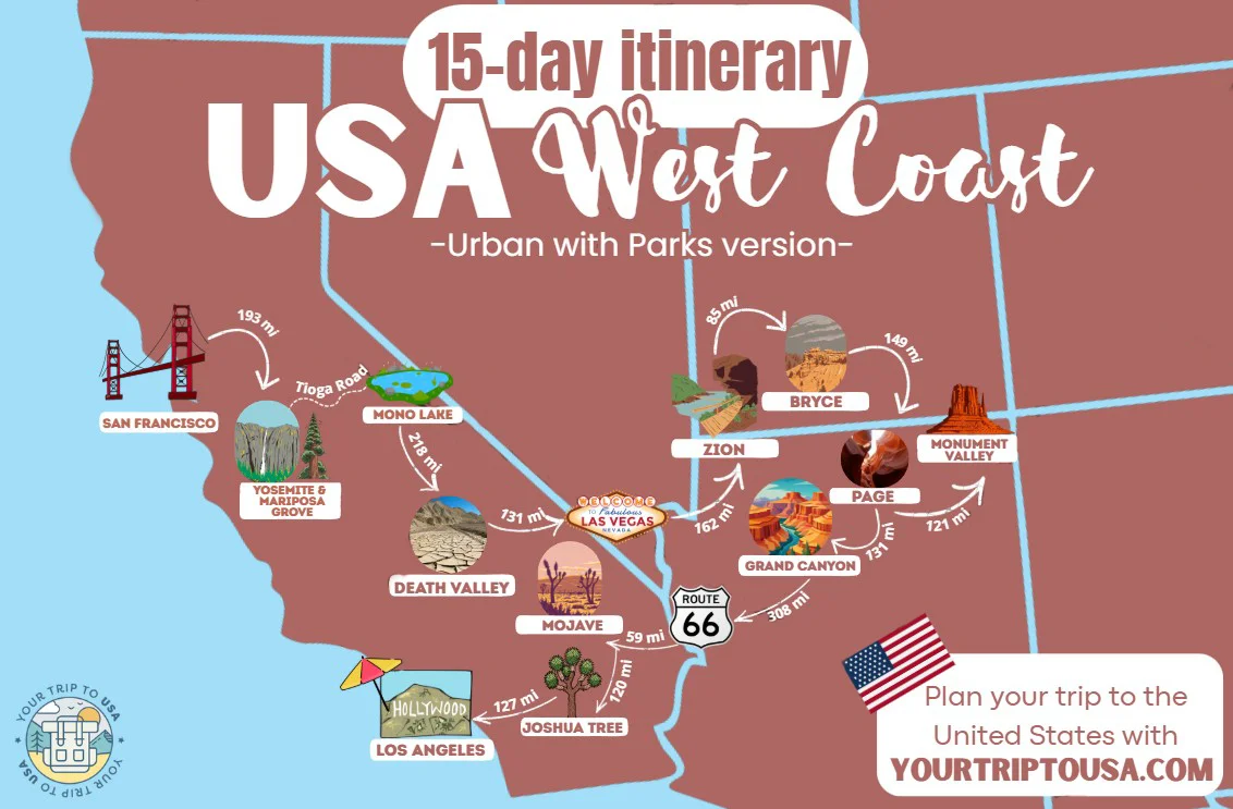 USA West Coast Road Trip map