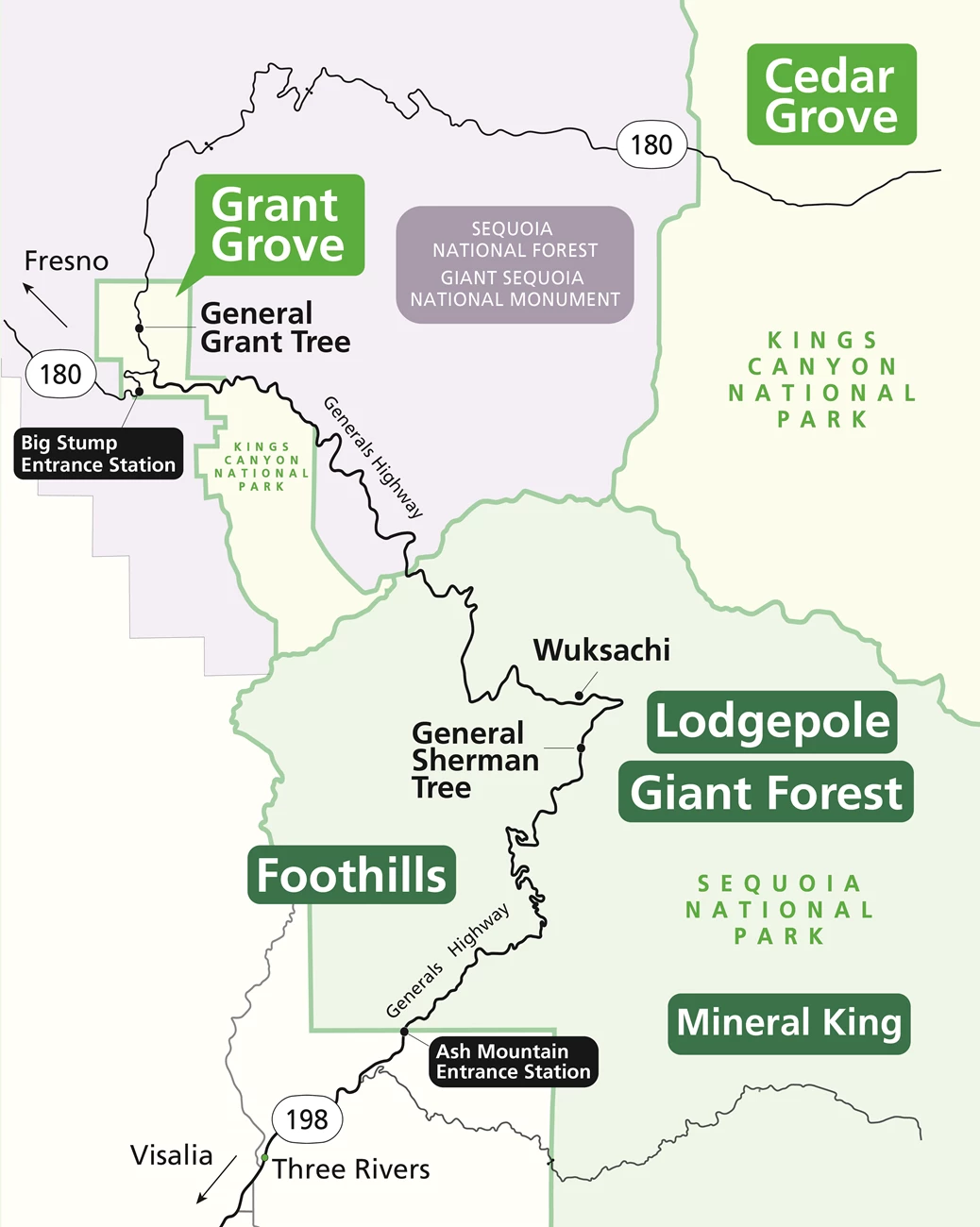 Zonas del Parque Nacional Sequoia y Kings Canyon