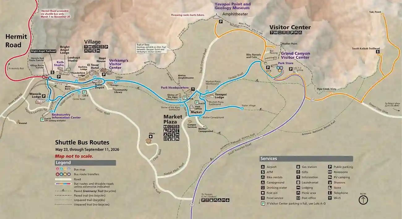 Shuttle map, South Rim of the Grand Canyon